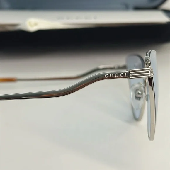 NEW Gucci GG1006S Cat Eye Sunglasses – Silver & Light Blue - Picture 9 of 11